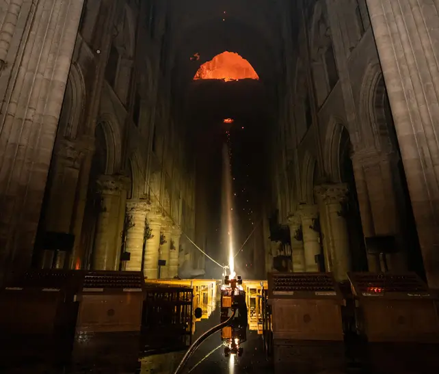 notre-dame-cathedral-fire-colossus-paris-2019 Firefighting robot Colossus deployed inside Notre-Dame Cathedral, Paris, during the 2019 blaze to assist the Paris Fire Brigade