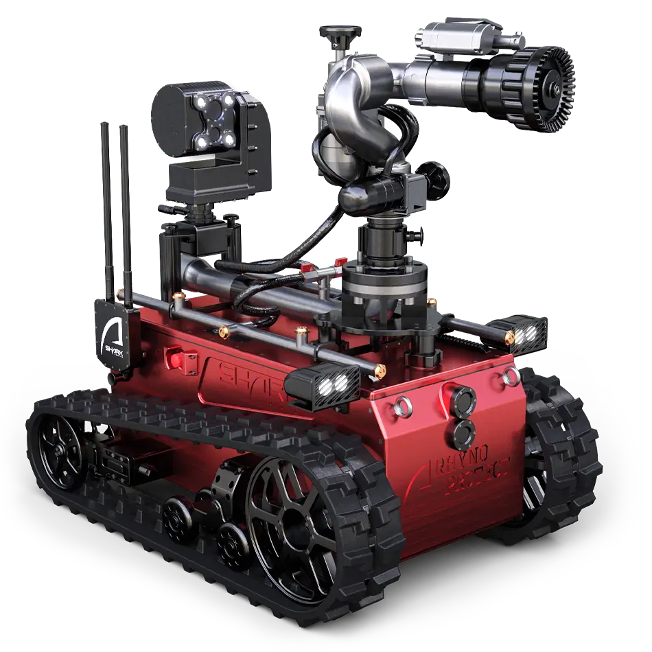 Rhyno Protect firefighting robot with complete multi-module setup