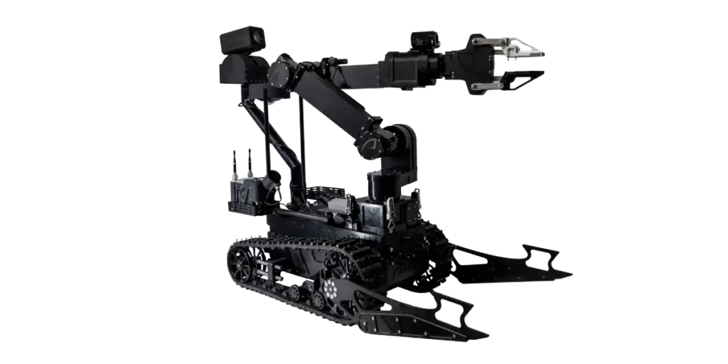 Complete Atrax EOD configuration with arm, turret and mesh relay on compact tracked base